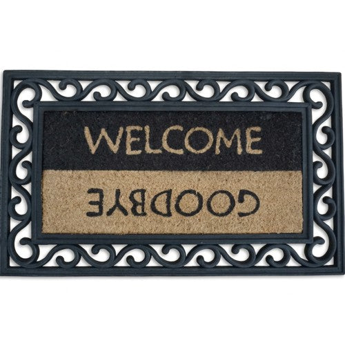 Kokos-Fußmatte mit Gummirand Welcome / Goodbye
